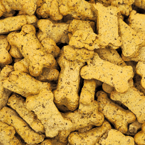 Close-up of Pupkin Patch Snacks Dog Treats by Glamorous Pups, showcasing the textured, all-natural bone-shaped treats ideal for dog nutrition and perfect for rewarding good behavior.