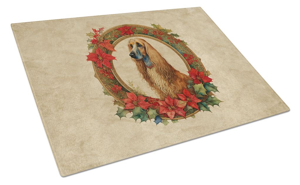 Glamorous Pups : Afghan Hound Christmas Flowers Glass Cutting Board