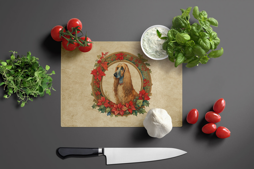 Glamorous Pups : Afghan Hound Christmas Flowers Glass Cutting Board