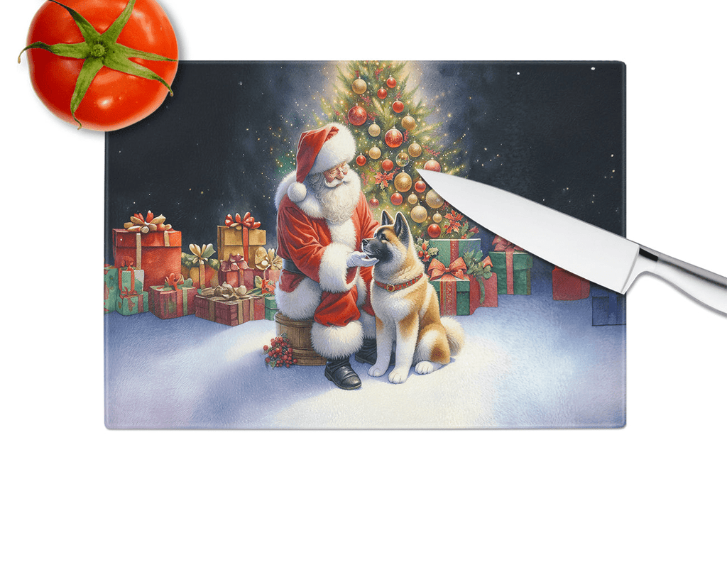 Glamorous Pups : Akita and Santa Claus Glass Cutting Board