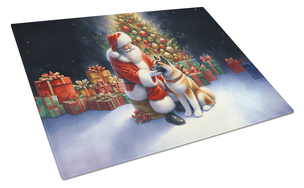 Glamorous Pups : Akita and Santa Claus Glass Cutting Board