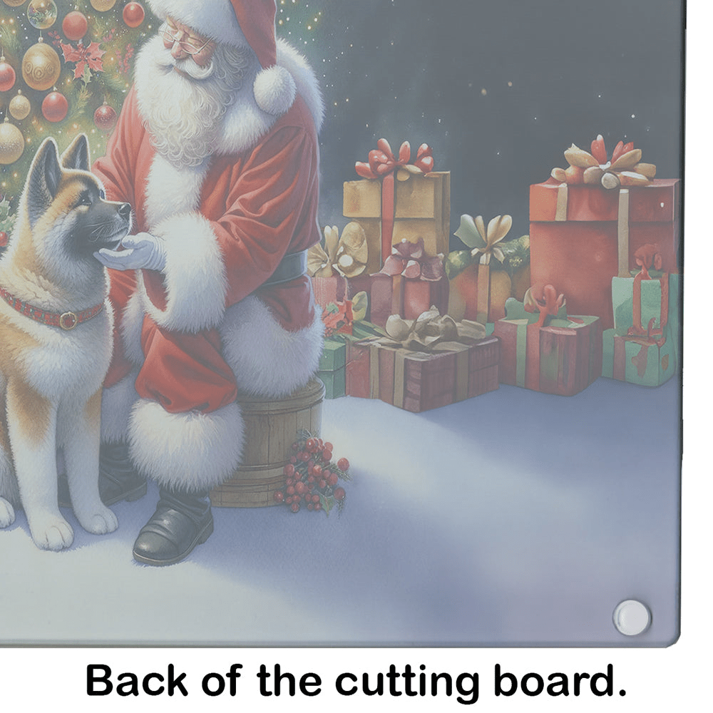 Glamorous Pups : Akita and Santa Claus Glass Cutting Board