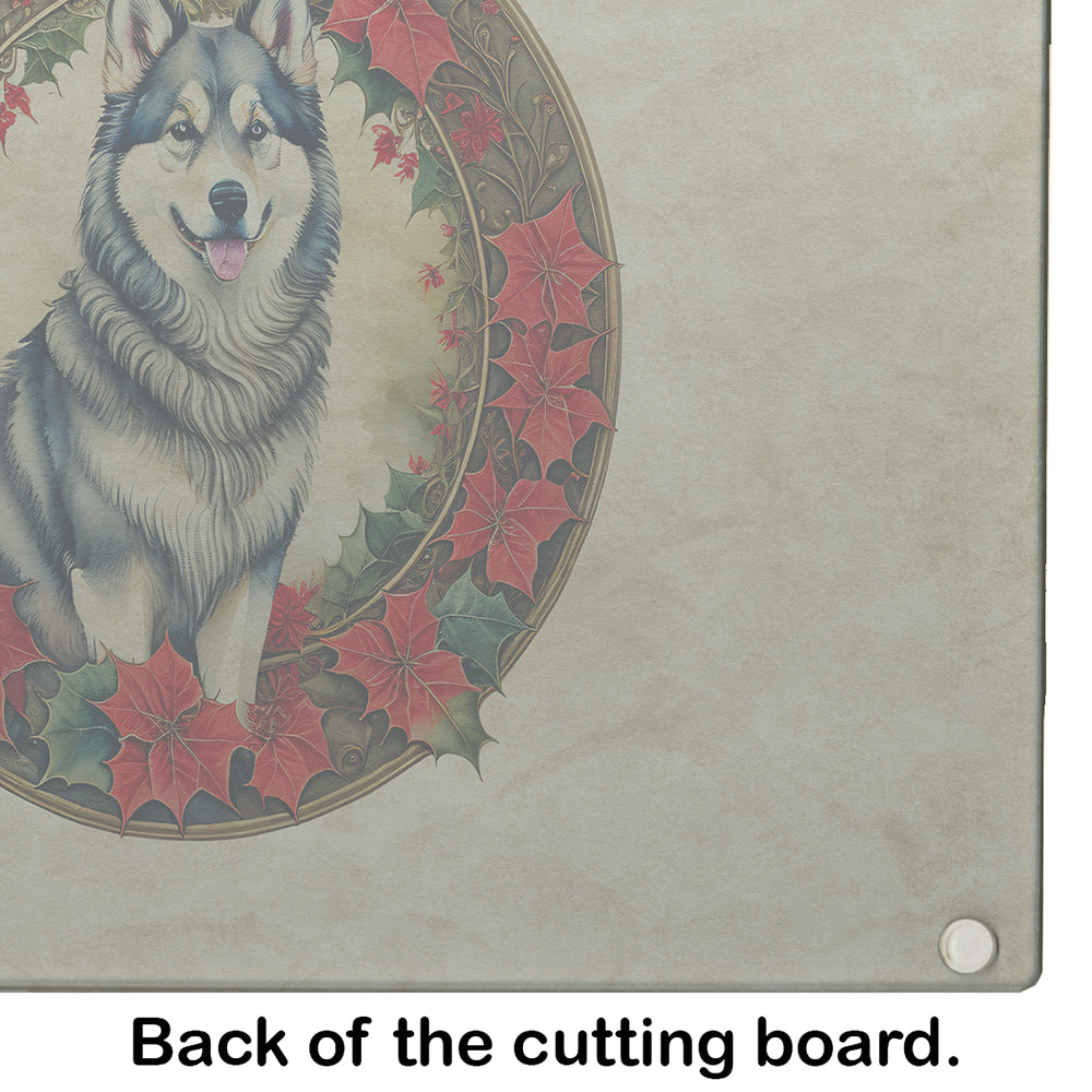 Glamorous Pups : Alaskan Malamute Christmas Flowers Glass Cutting Board