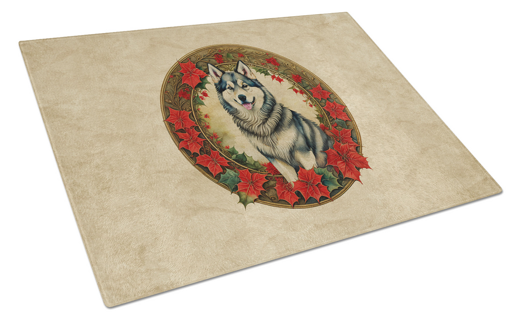 Glamorous Pups : Alaskan Malamute Christmas Flowers Glass Cutting Board