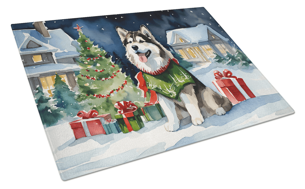 Glamorous Pups : Alaskan Malamute Cozy Christmas Glass Cutting Board