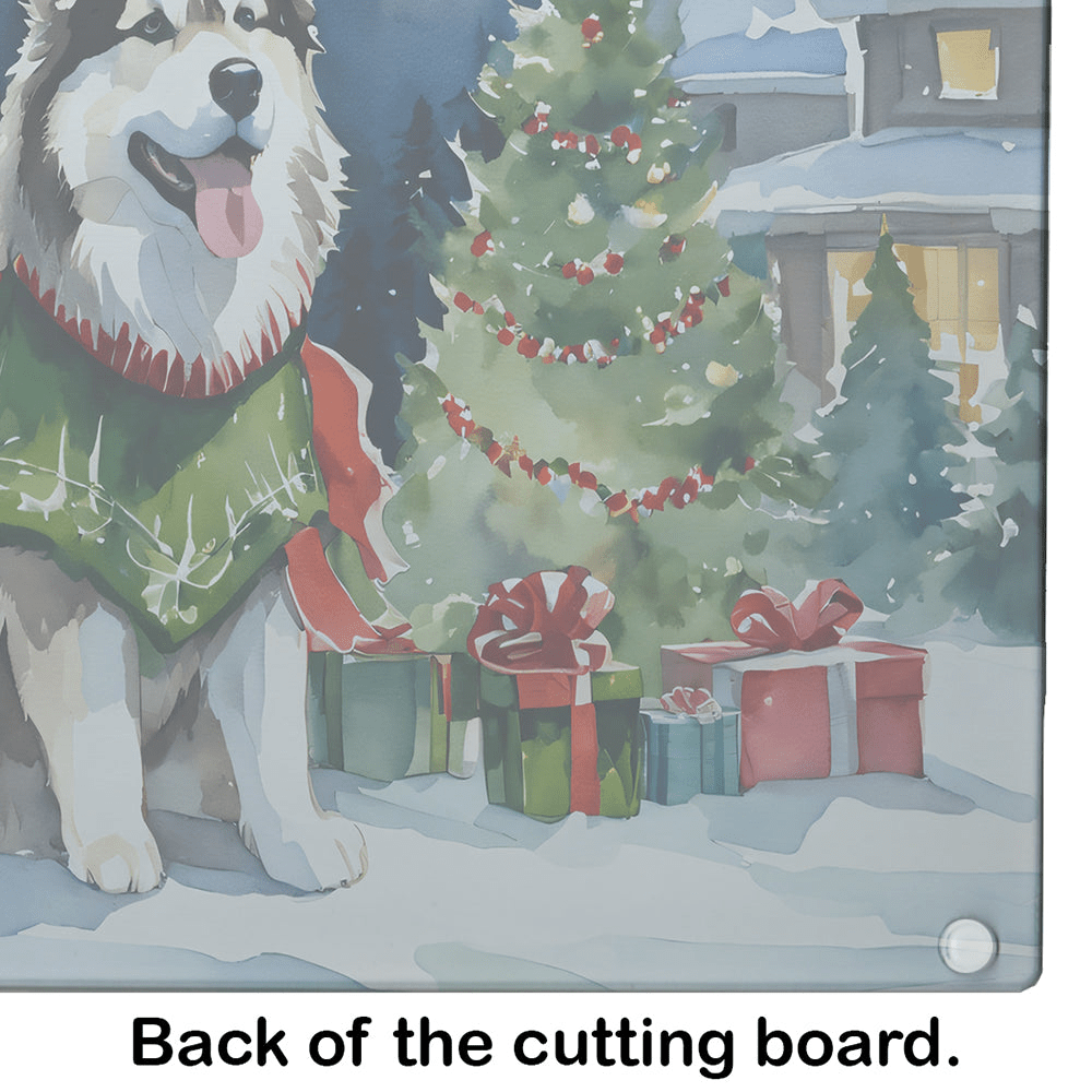 Glamorous Pups : Alaskan Malamute Cozy Christmas Glass Cutting Board