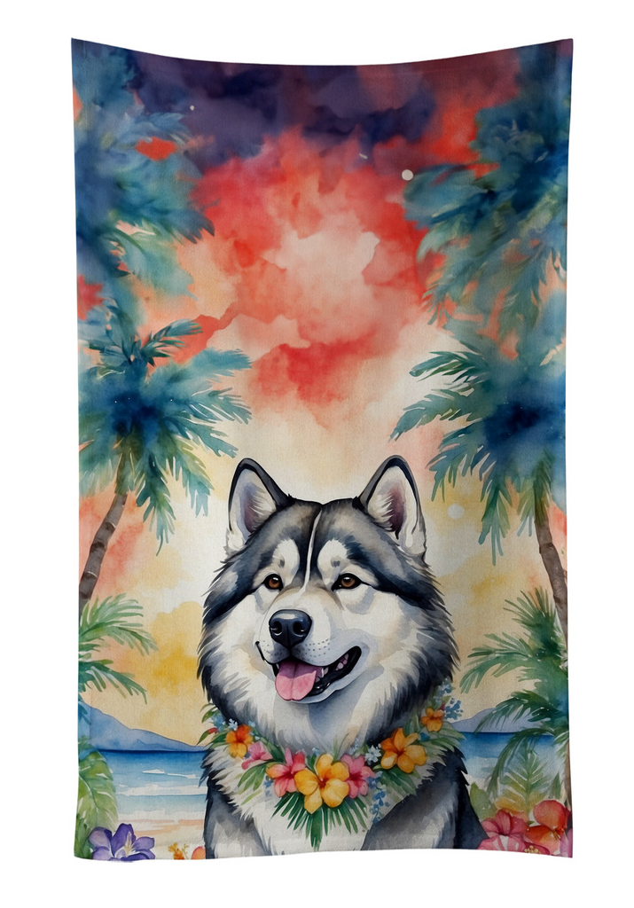 Glamorous Pups : Alaskan Malamute Luau Kitchen Towel