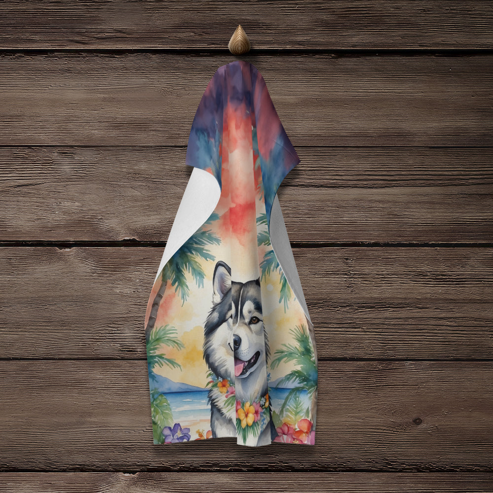 Glamorous Pups : Alaskan Malamute Luau Kitchen Towel