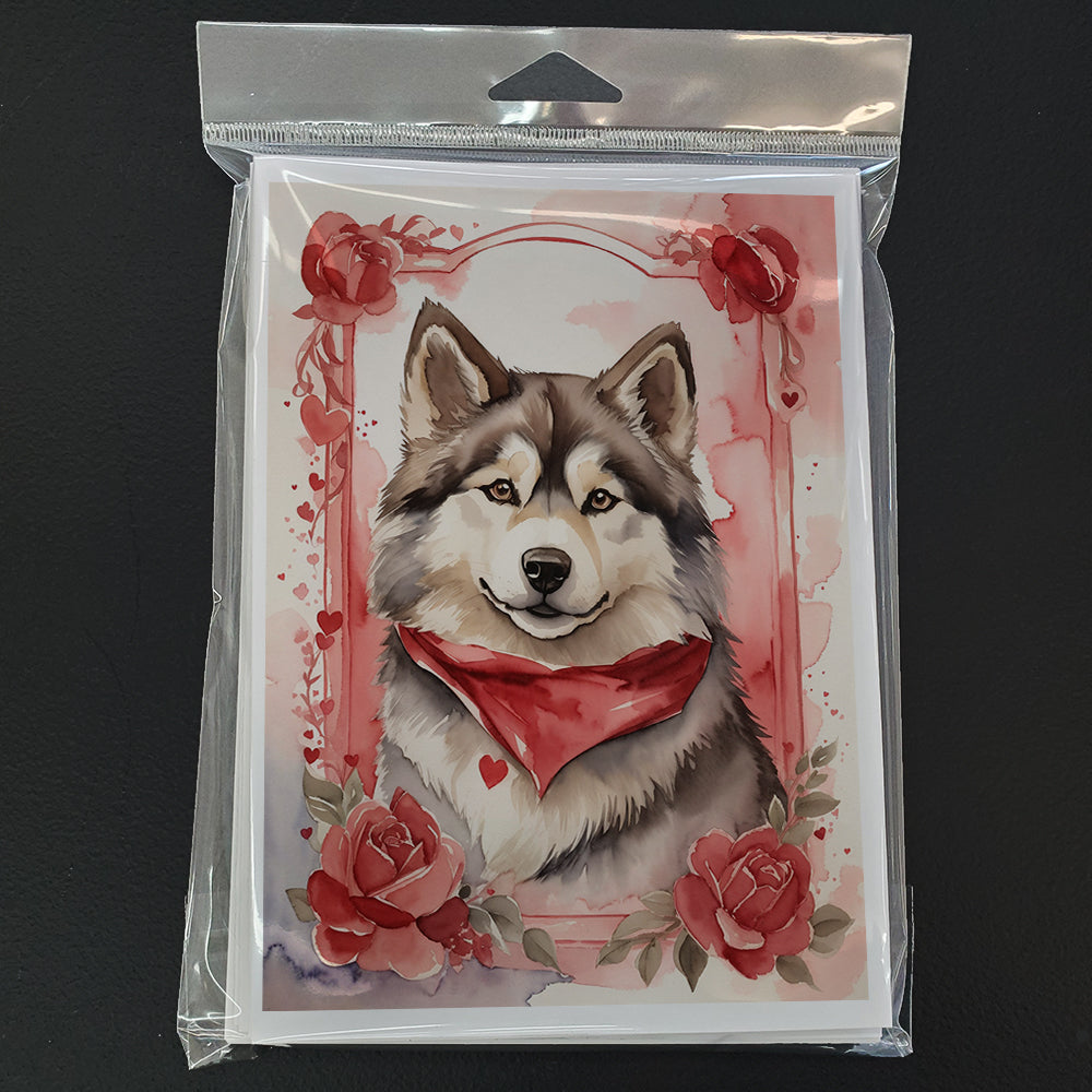 Glamorous Pups : Alaskan Malamute Valentine Roses Greeting Cards Pack of 8