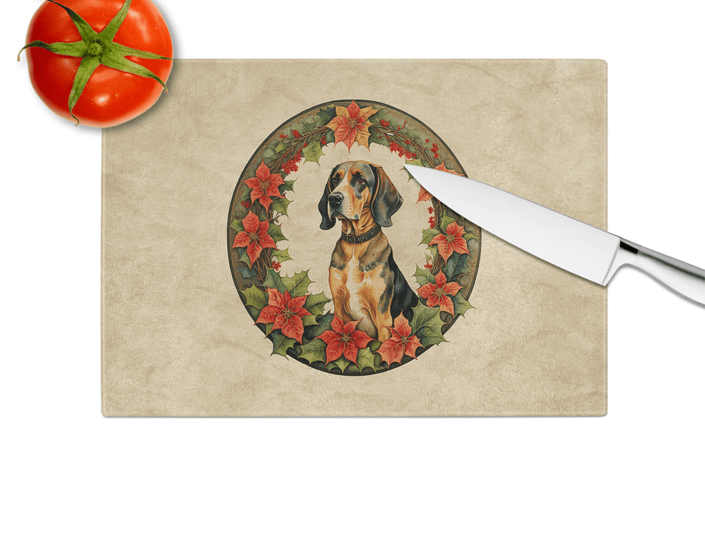 Glamorous Pups : American English Coonhound Christmas Flowers Glass Cutting Board
