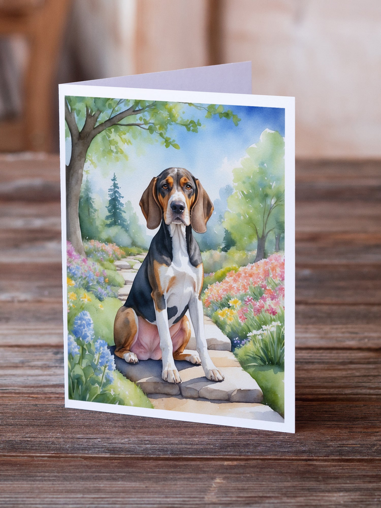 Glamorous Pups : American English Coonhound Spring Garden Greeting Cards Pack of 8