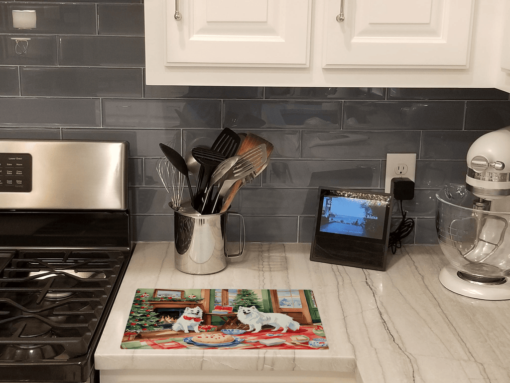 Glamorous Pups : American Eskimo Christmas Cookies Glass Cutting Board