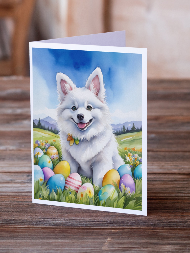 Glamorous Pups : American Eskimo Easter Egg Hunt Greeting Cards Pack of 8