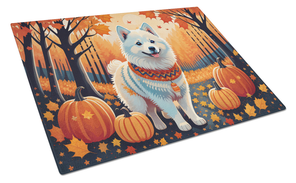 Glamorous Pups : American Eskimo Fall Glass Cutting Board