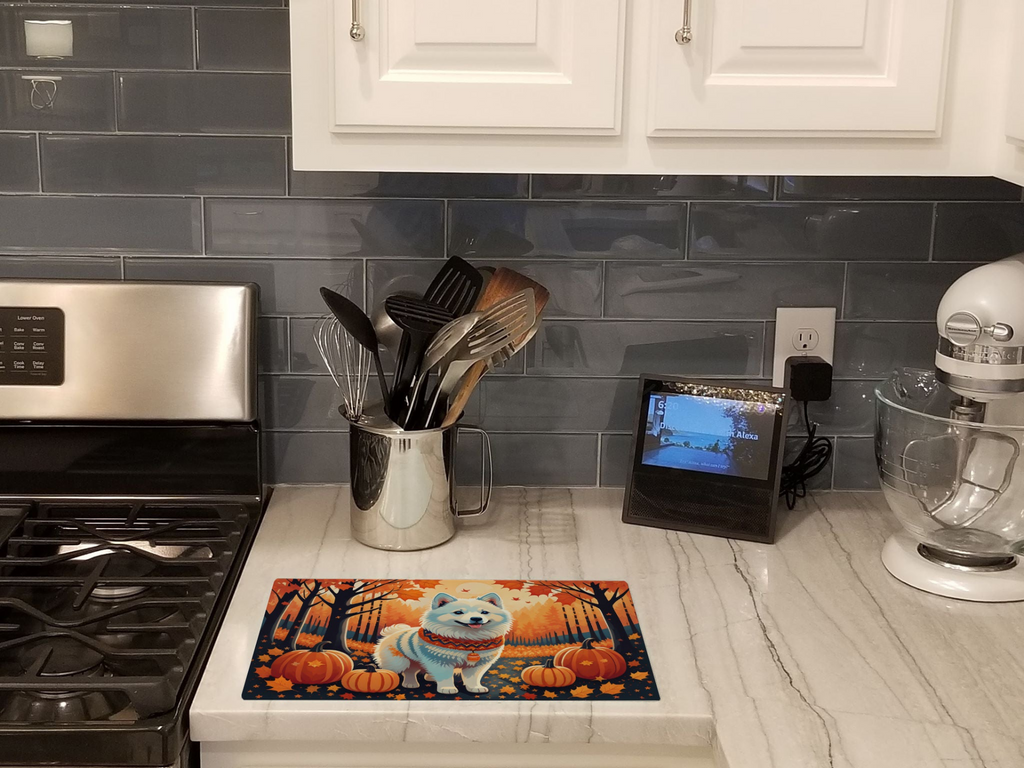 Glamorous Pups : American Eskimo Fall Glass Cutting Board