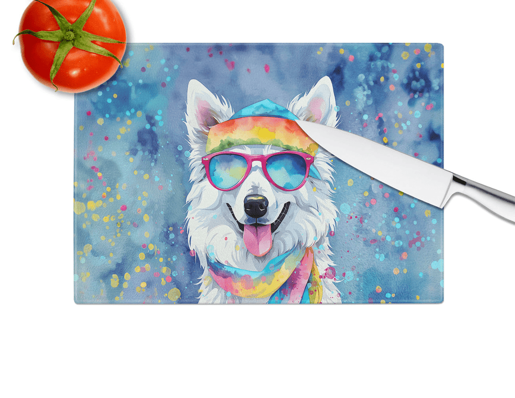 Glamorous Pups : American Eskimo Hippie Dawg Glass Cutting Board