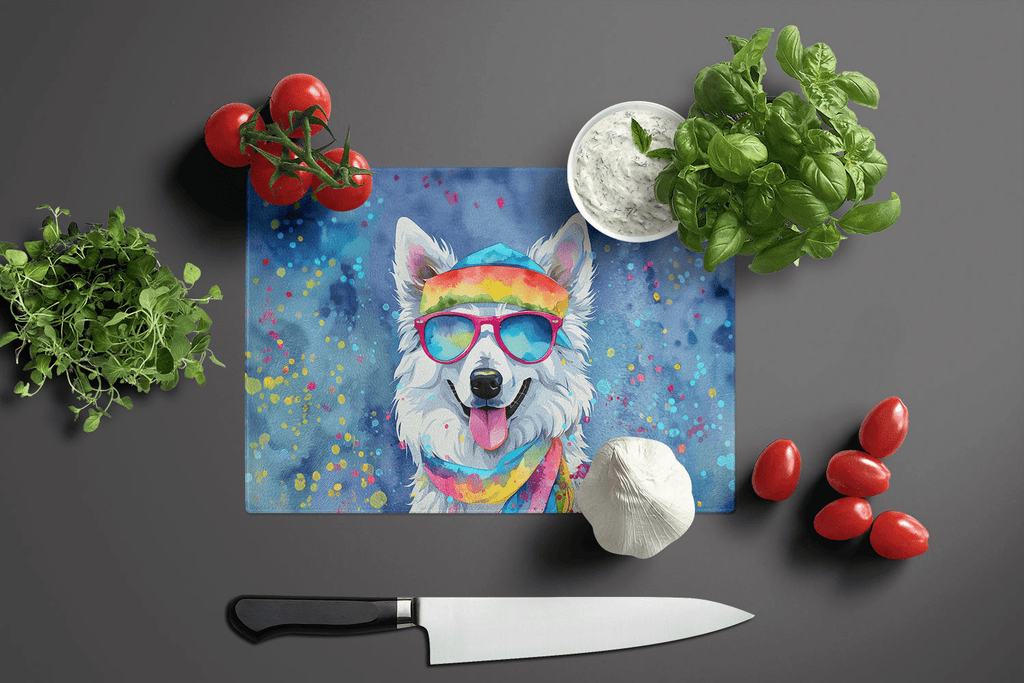 Glamorous Pups : American Eskimo Hippie Dawg Glass Cutting Board