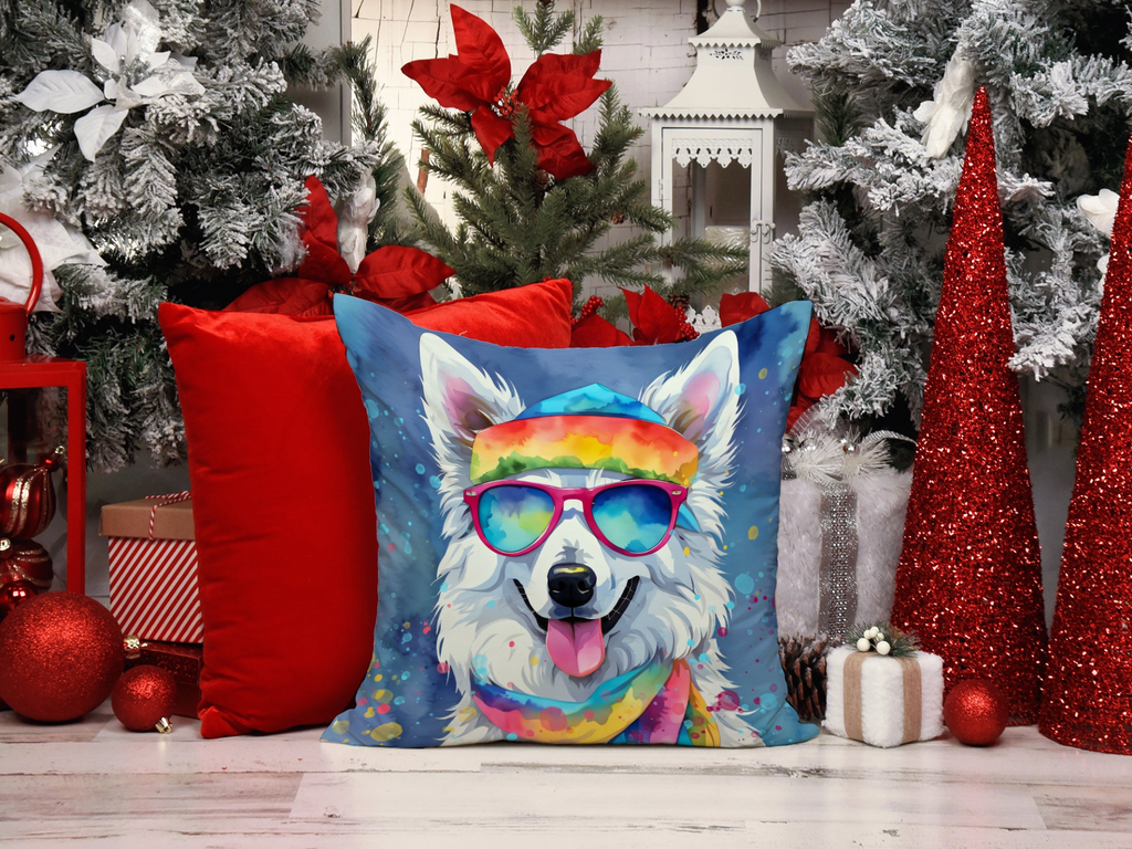 Glamorous Pups : American Eskimo Hippie Dawg Throw Pillow