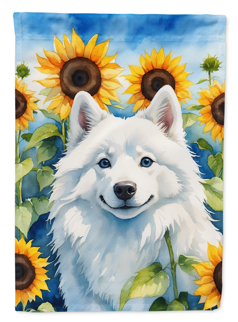 Glamorous Pups : American Eskimo in Sunflowers House Flag