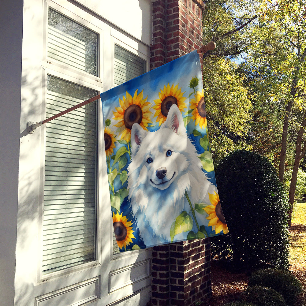 Glamorous Pups : American Eskimo in Sunflowers House Flag