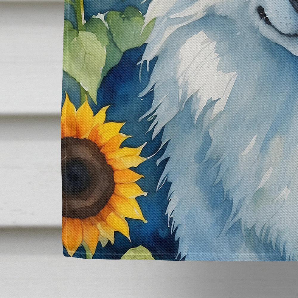 Glamorous Pups : American Eskimo in Sunflowers House Flag