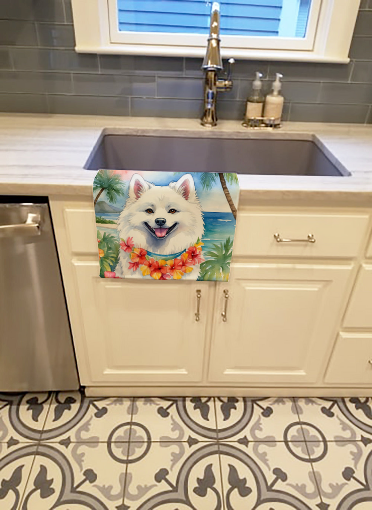 Glamorous Pups : American Eskimo Luau Kitchen Towel