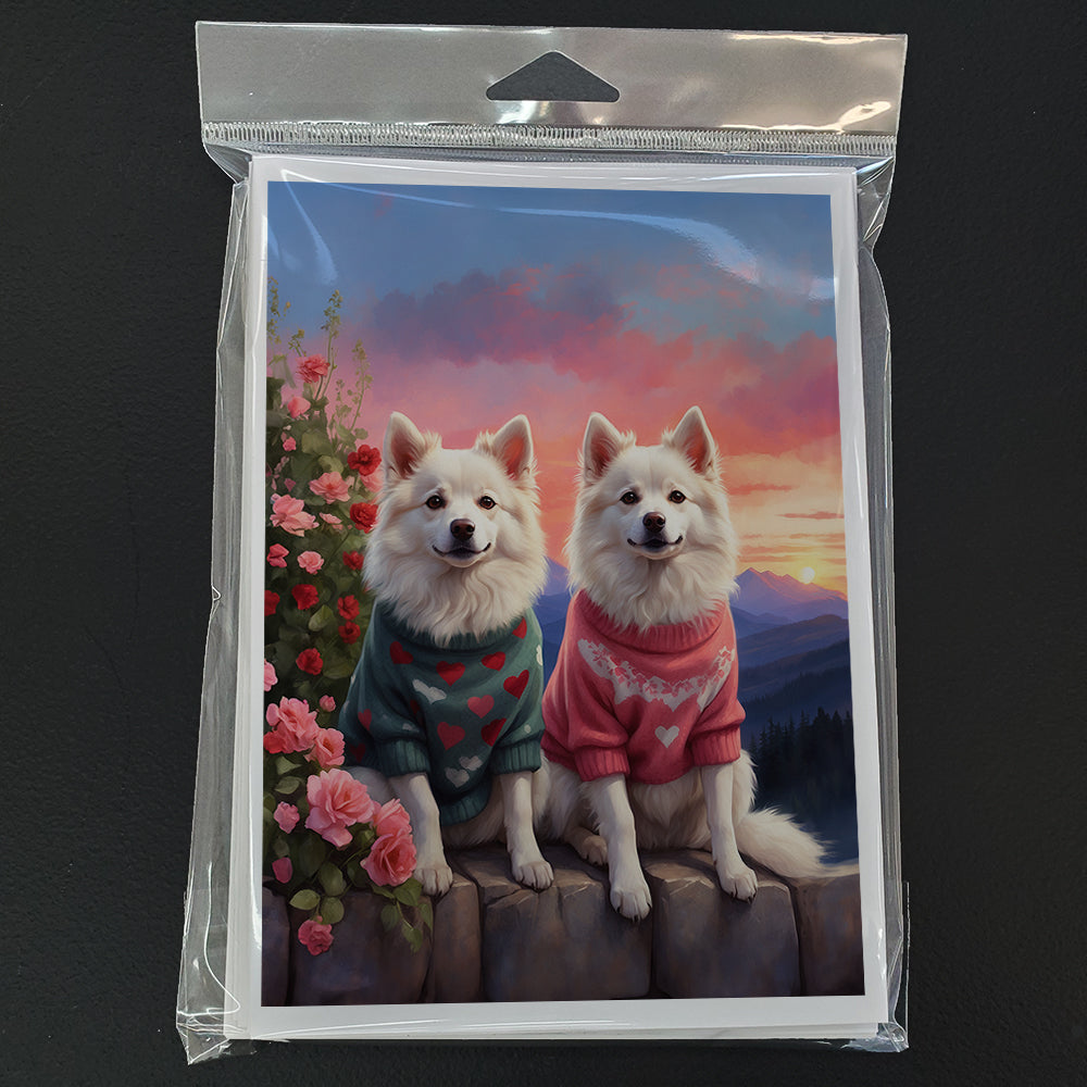 Glamorous Pups : American Eskimo Two Hearts Greeting Cards Pack of 8
