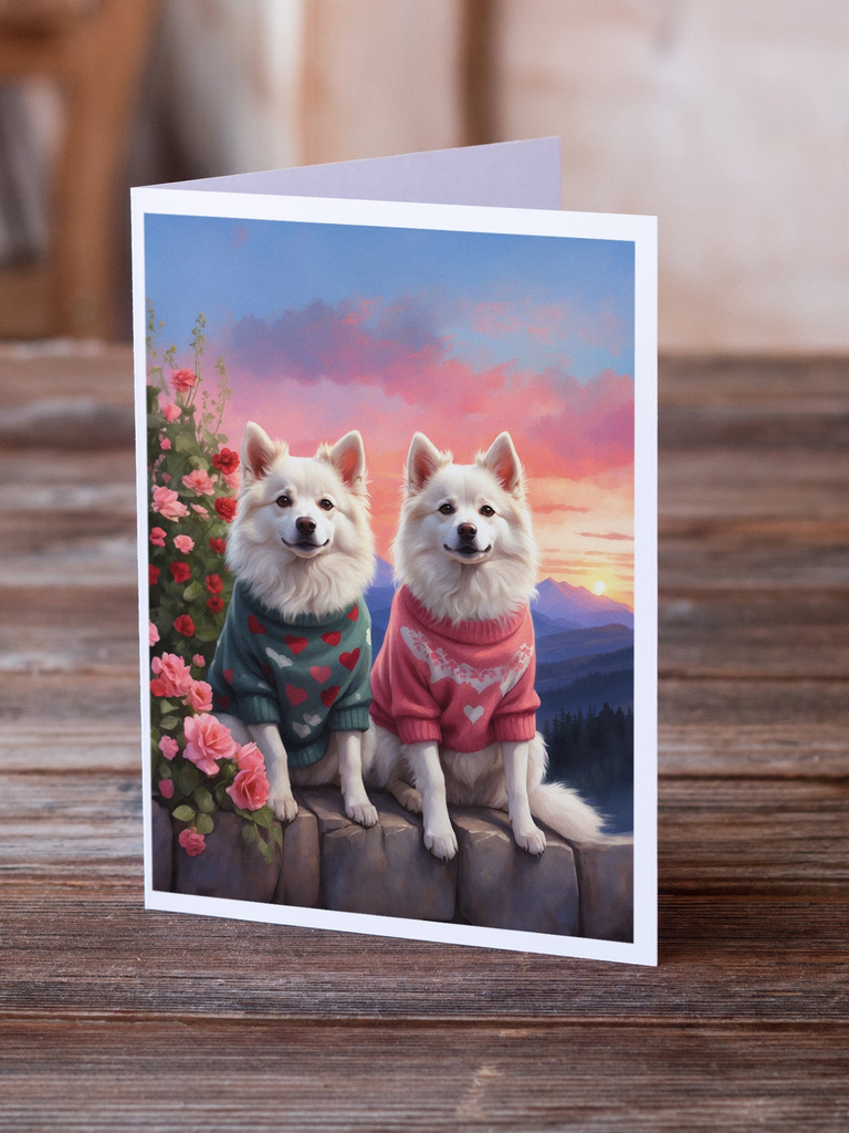 Glamorous Pups : American Eskimo Two Hearts Greeting Cards Pack of 8