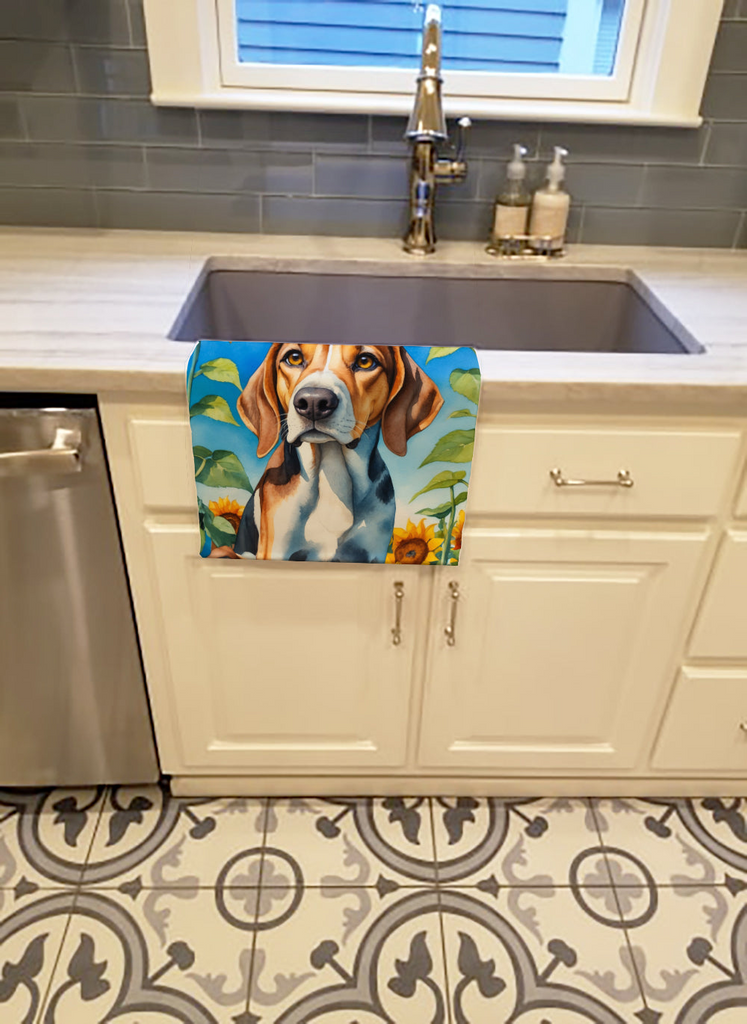 Glamorous Pups : American Foxhound in Sunflowers Kitchen Towel