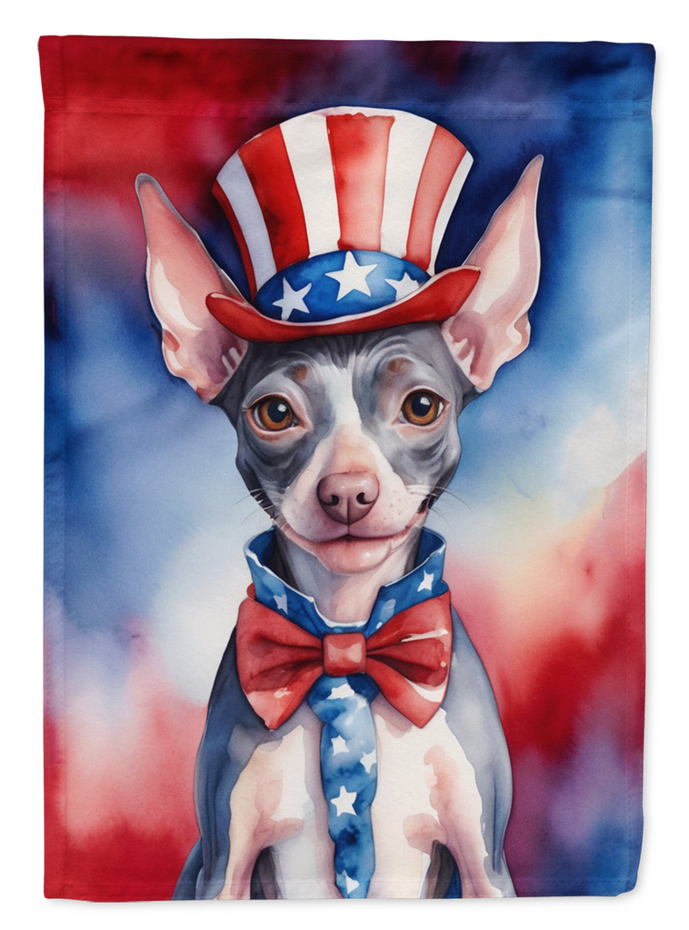 Glamorous Pups : American Hairless Terrier Patriotic American House Flag