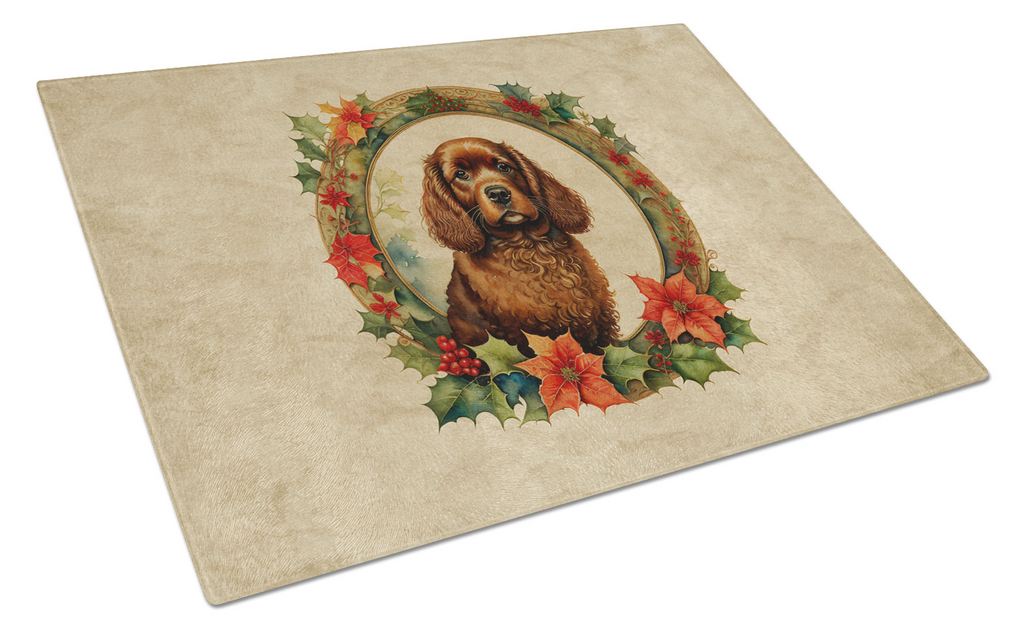 Glamorous Pups : American Water Spaniel Christmas Flowers Glass Cutting Board