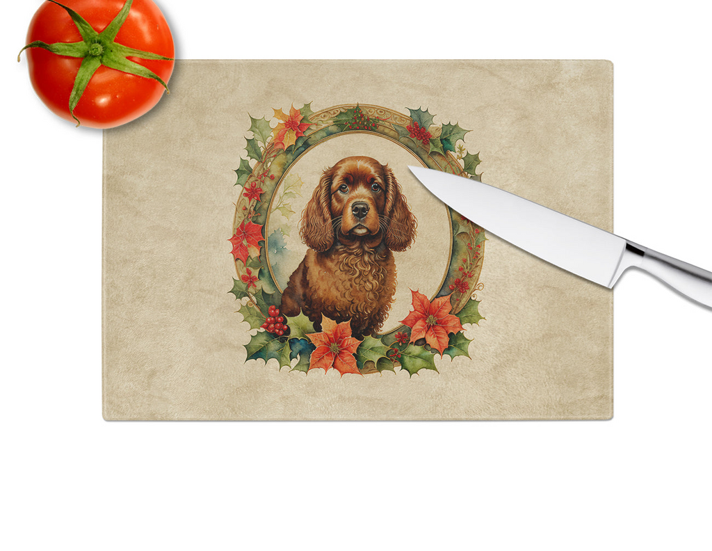 Glamorous Pups : American Water Spaniel Christmas Flowers Glass Cutting Board