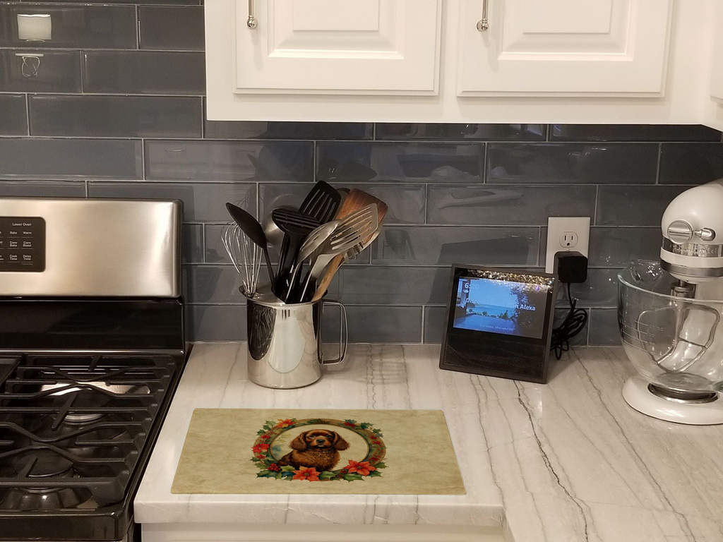 Glamorous Pups : American Water Spaniel Christmas Flowers Glass Cutting Board