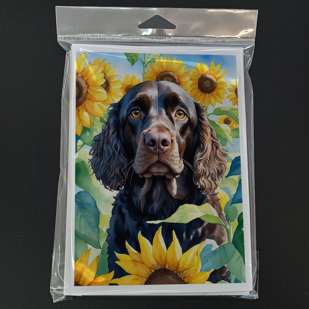 Glamorous Pups : American Water Spaniel in Sunflowers Greeting Cards Pack of 8
