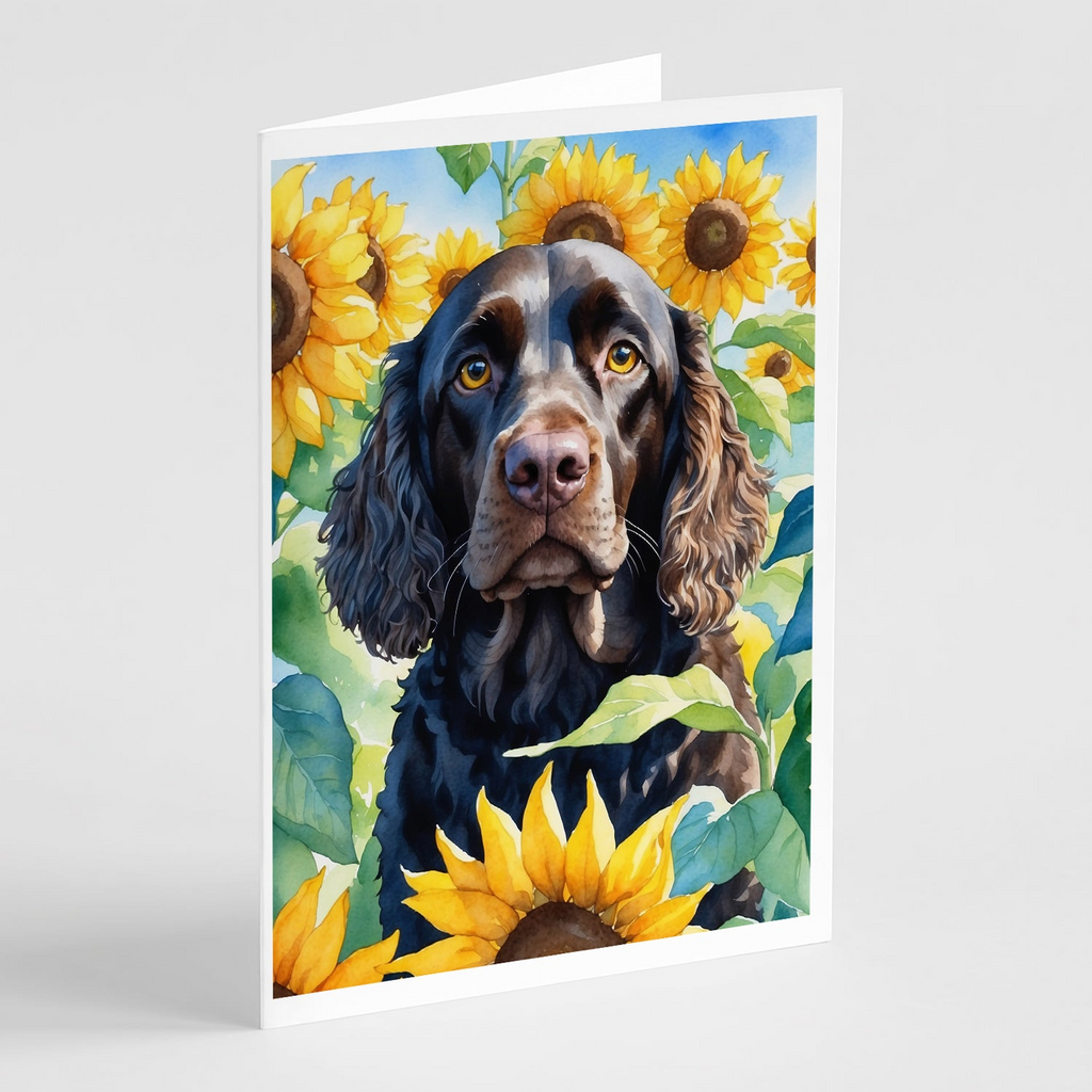 Glamorous Pups : American Water Spaniel in Sunflowers Greeting Cards Pack of 8