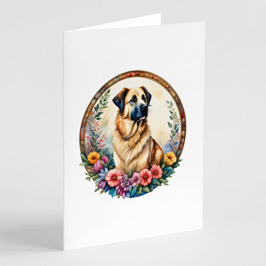 Glamorous Pups : Anatolian Shepherd Dog and Flowers Greeting Cards Pack of 8