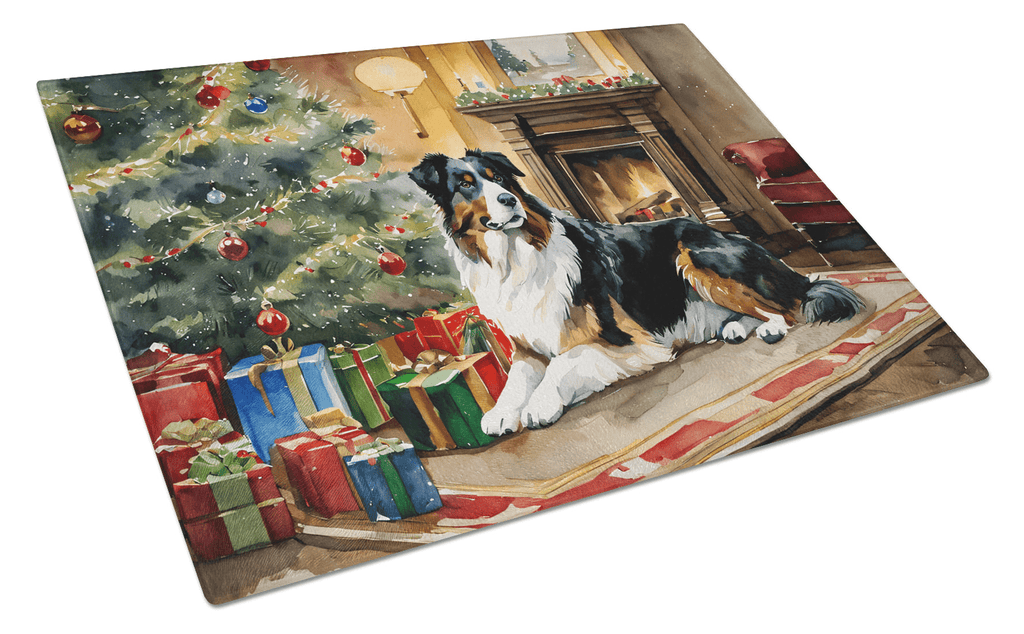 Glamorous Pups : Australian Shepherd Cozy Christmas Glass Cutting Board