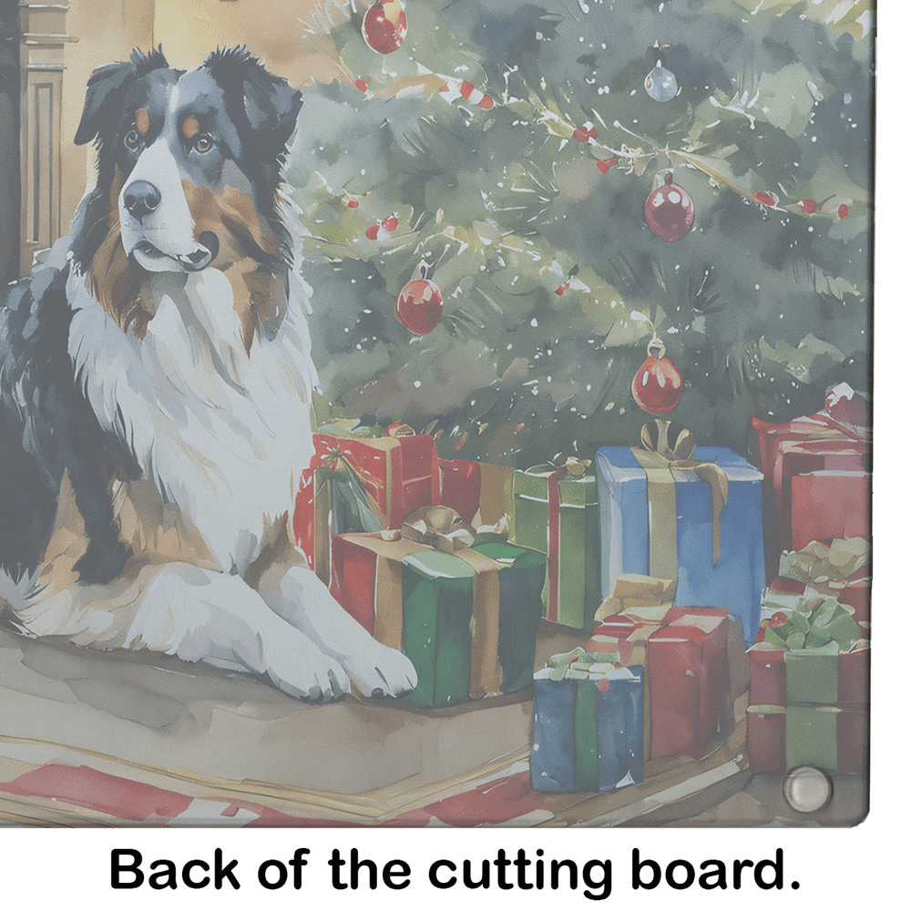 Glamorous Pups : Australian Shepherd Cozy Christmas Glass Cutting Board