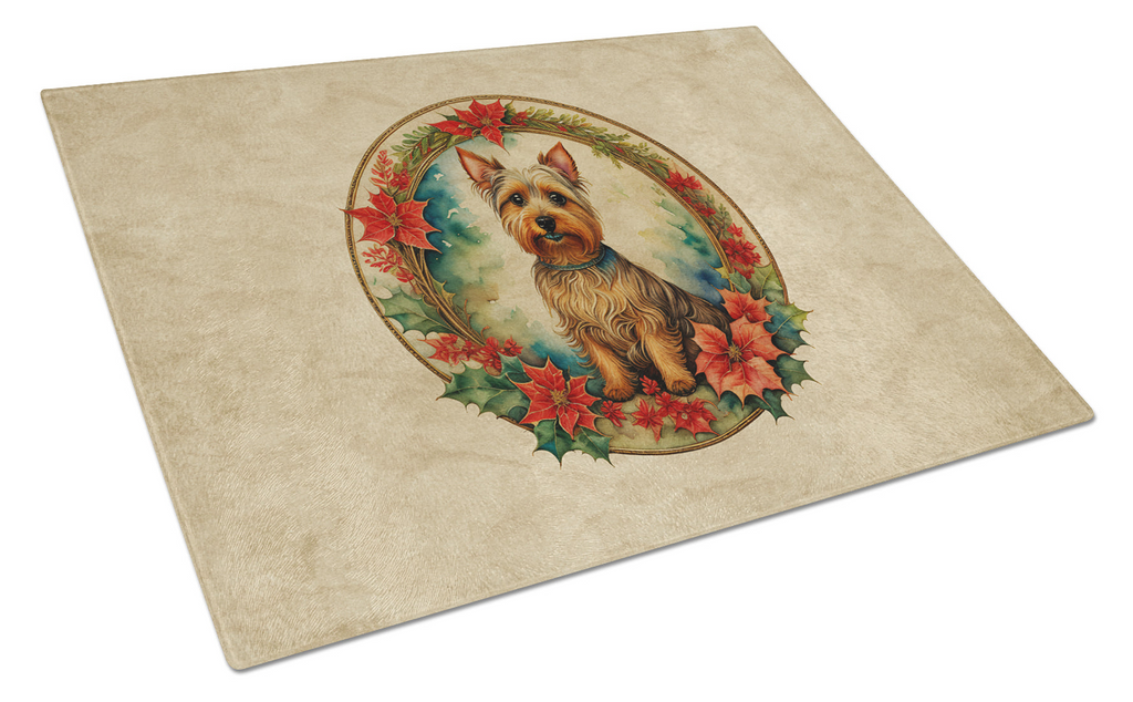 Glamorous Pups : Australian Terrier Christmas Flowers Glass Cutting Board