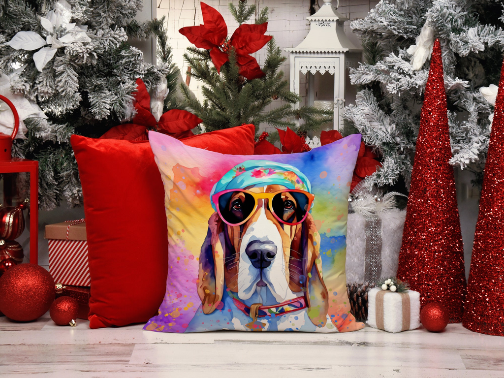 Glamorous Pups : Basset Hound Hippie Dawg Throw Pillow