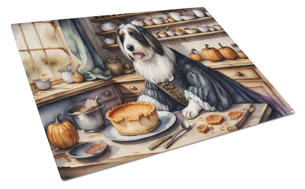 Glamorous Pups : Bearded Collie Fall Kitchen Pumpkins Glass Cutting Board