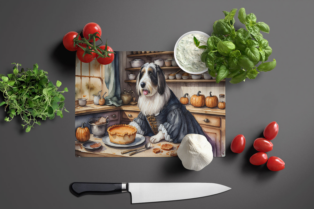 Glamorous Pups : Bearded Collie Fall Kitchen Pumpkins Glass Cutting Board