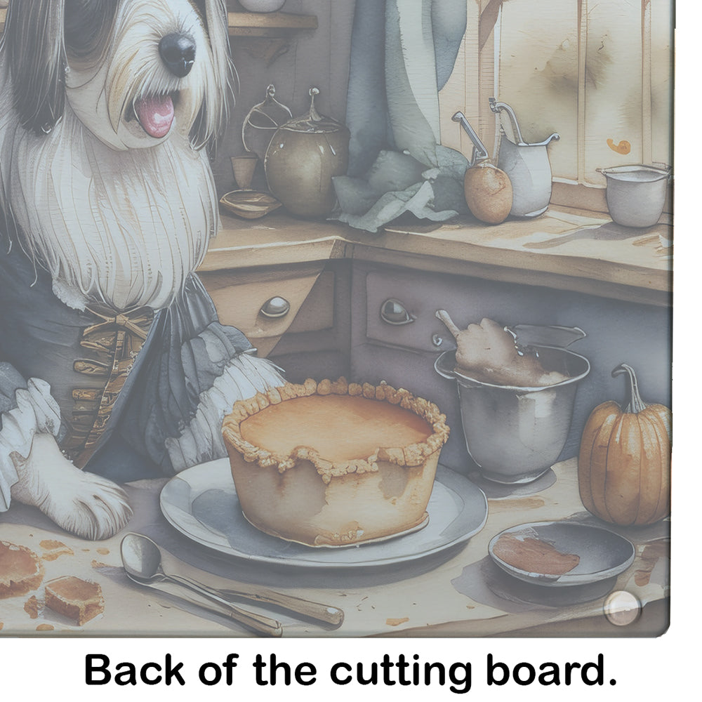 Glamorous Pups : Bearded Collie Fall Kitchen Pumpkins Glass Cutting Board
