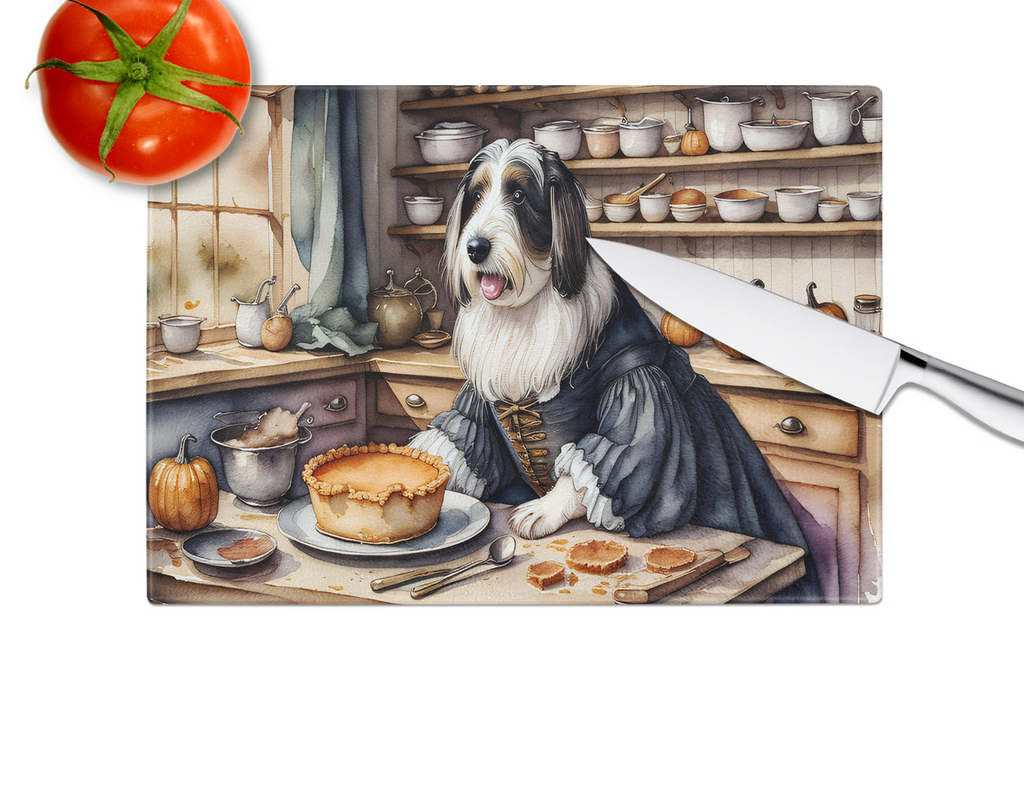 Glamorous Pups : Bearded Collie Fall Kitchen Pumpkins Glass Cutting Board