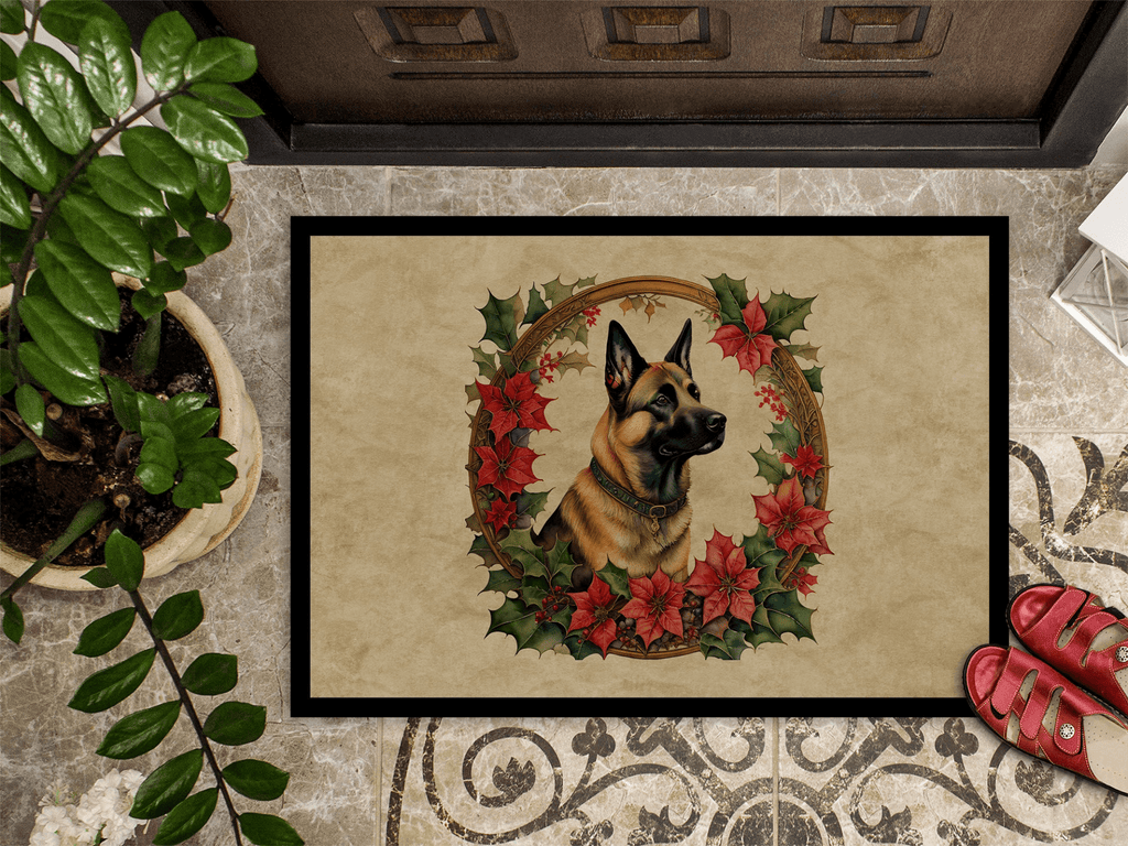 Glamorous Pups : Belgian Malinois Christmas Flowers Doormat