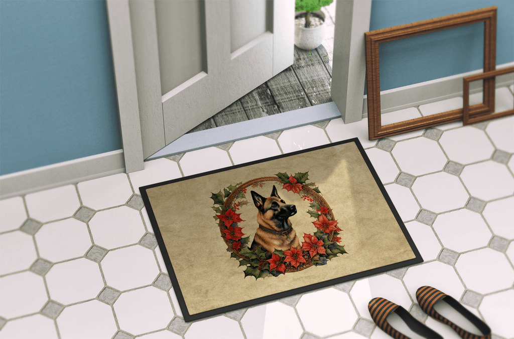 Glamorous Pups : Belgian Malinois Christmas Flowers Doormat