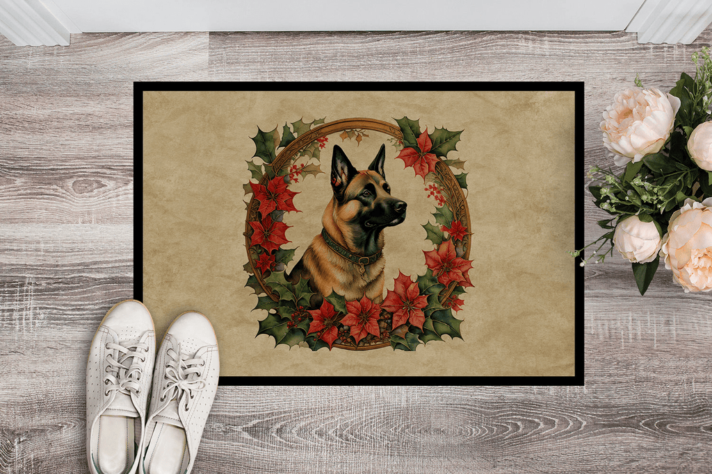 Glamorous Pups : Belgian Malinois Christmas Flowers Doormat