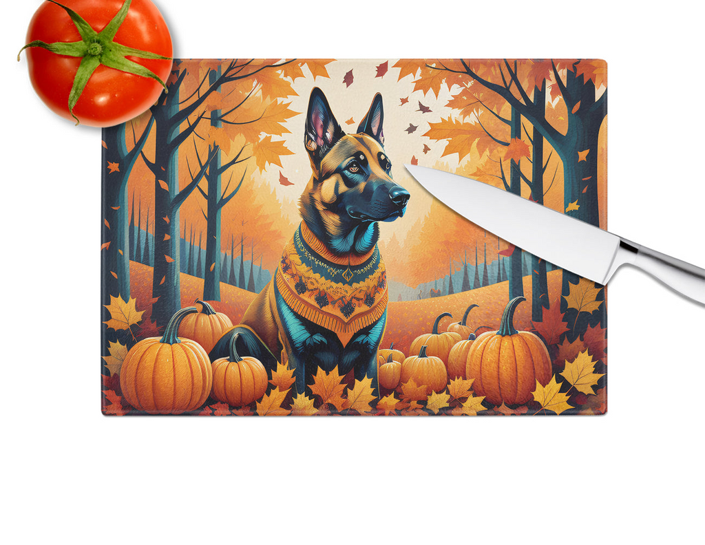 Glamorous Pups : Belgian Malinois Fall Glass Cutting Board