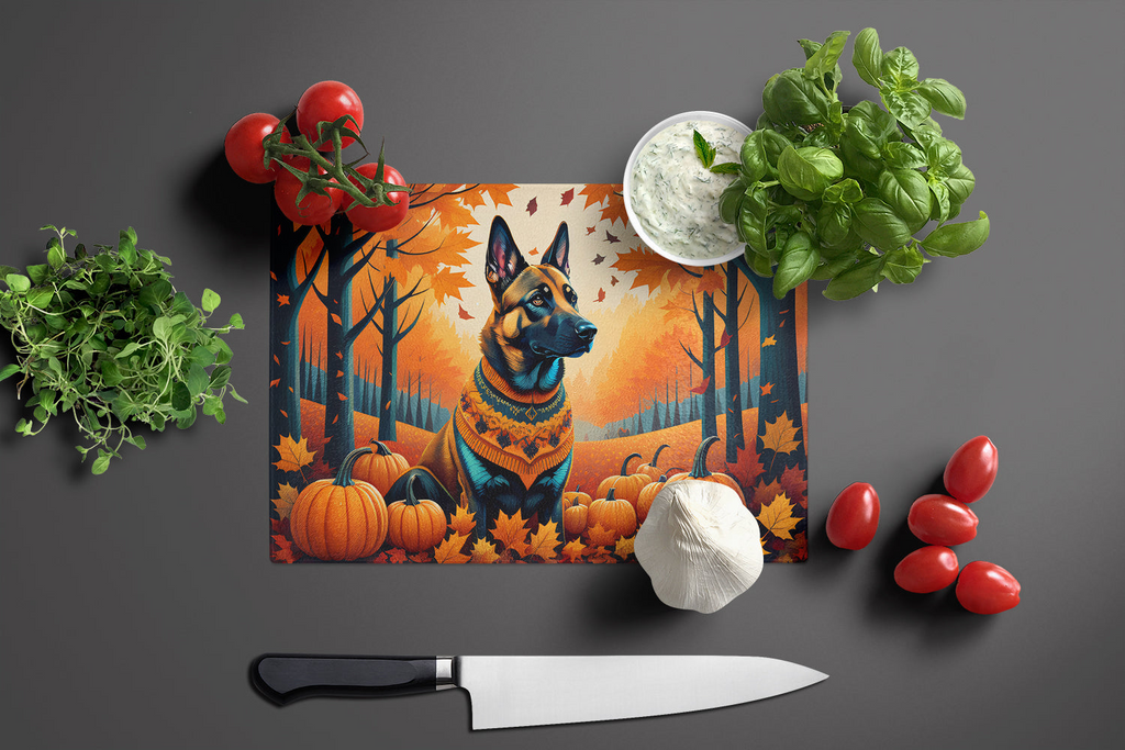 Glamorous Pups : Belgian Malinois Fall Glass Cutting Board