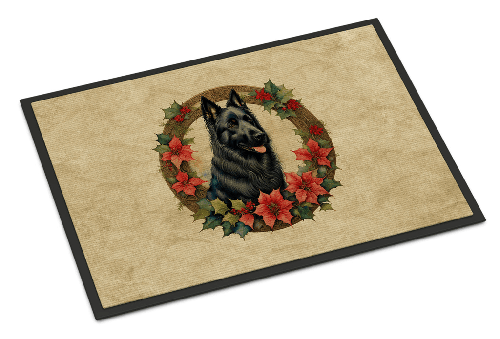 Glamorous Pups : Belgian Sheepdog Christmas Flowers Doormat